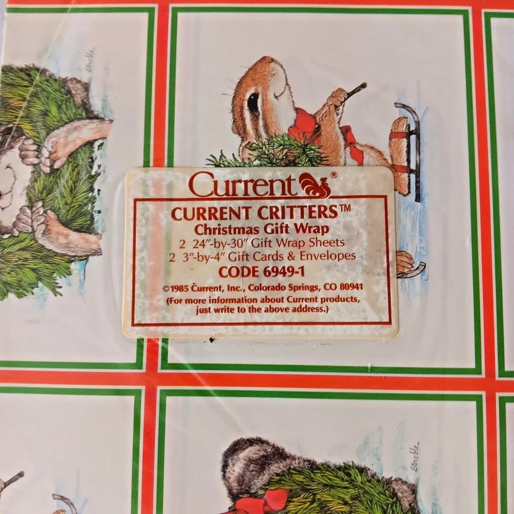 Current Critters Vintage Gift Wrapping Paper 80s Christmas Holiday Animals Skate